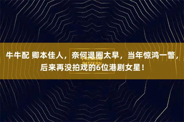 牛牛配 卿本佳人，奈何退圈太早，当年惊鸿一瞥，后来再没拍戏的6位港剧女星！