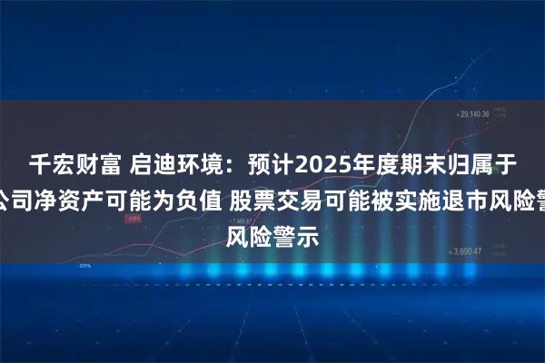 千宏财富 启迪环境：预计2025年度期末归属于母公司净资产可能为负值 股票交易可能被实施退市风险警示